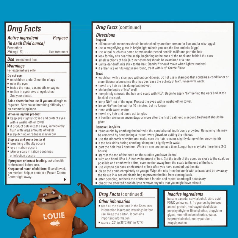 Nix Lice Treatment Family Pack, Kills Lice & Eggs, 2 Bottles Permethrin Crème Rinse (2 Fl Oz Each) & 2 Lice Combs - Image 4